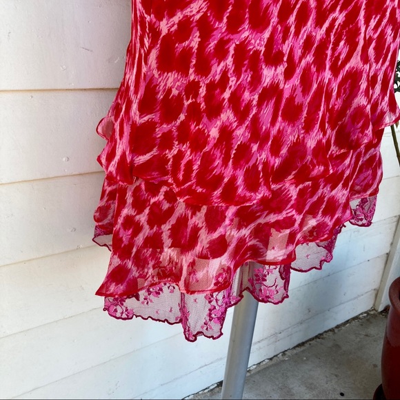 Vintage Betsey Johnson 90s 2000s Midi Animal Print silk asymmetrical red pink - Picture 11 of 16